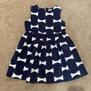 Kate Spade X Gap Kids Party Dress Navy Uniform Bow Print Lined Girls Size S 6-7
